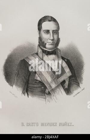 Casto Mendez Nuñez (1824-1869). Marine et militaire espagnol. Arrière amiral de l'armée royale espagnole. Portrait. Illustration de Letre. Lithographie. Cronica général de España. Historia ilustrada y Descriptiva de sus Provincias. Galice, 1866. Banque D'Images