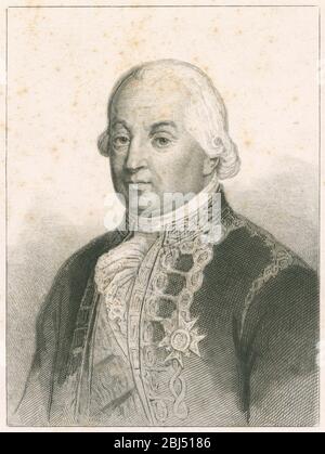 Gravure ancienne, Pierre André de Suffren. L'amiral comte Pierre André de Suffren de Saint Tropez, bailli de Suffren (1729-1788) était officier de la Marine française et admiral. SOURCE: GRAVURE ORIGINALE Banque D'Images