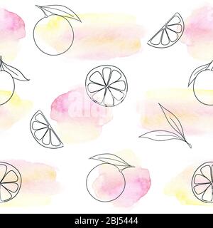 Motif transparent de taches d'aquarelle et d'agrumes Banque D'Images