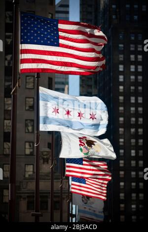 Drapeau municipal de la ville de Chicago et Illinois Etats-Unis Banque D'Images