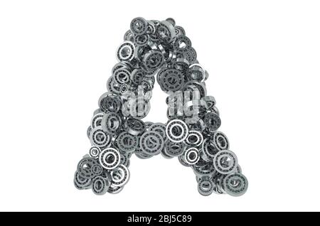 Lettre A des roulements en acier, rendu tridimensionnel isolé sur fond blanc Banque D'Images