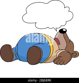 Ours grizzli de dessin animé couché sur le sol avec une illustration vectorielle de bulle de discours Illustration de Vecteur