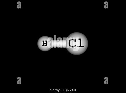 Le composé chlorure d'hydrogène a la formule chimique HCl. À température ambiante, il s'agit d'un gaz incolore. Banque D'Images