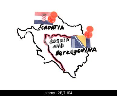 Carte de la Croatie et de la Bosnie-Herzégovine - concept de différend territorial Banque D'Images