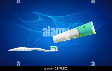 maquette de l'illustration de la brosse à dents et de la pâte sur fond abstrait Illustration de Vecteur