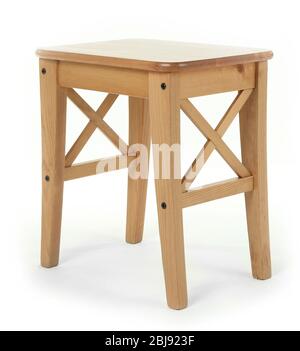 Tabouret en bois isolé sur blanc Banque D'Images