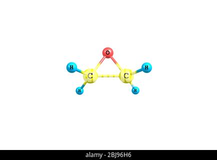 L'oxyde d'éthylène, également appelé oxirane, est le composé organique. Il s'agit d'oxyde est un gaz inflammable incolore à température ambiante, avec une odeur douce et légèrement douce Banque D'Images