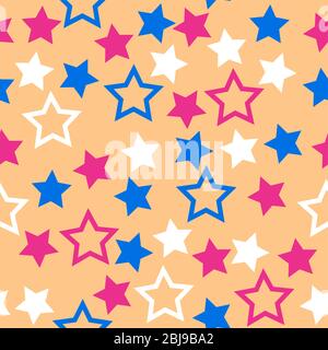 étoiles roses rouges et bleues sur fond blanc. motif abstrait vectoriel sans couture pour le papier cadeau Illustration de Vecteur