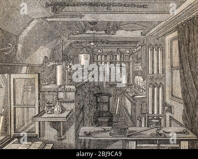 EXPÉDITION CHALLENGER 1872-76. Le laboratoire de chimie à bord du HMS Challenger Banque D'Images