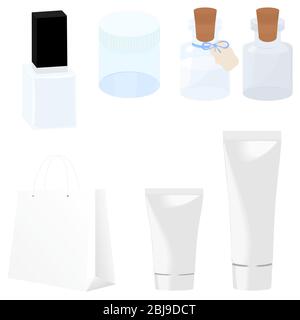 Définissez des modèles de vides vectoriels de récipients en plastique blanc vides et propres. Bouteilles, bocal, tube. maquette en trois dimensions d'un ensemble cosmétique isolé sur blanc. Illustration de Vecteur