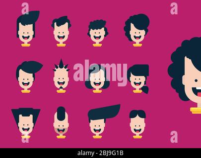 joli visage avec 12 coiffures Illustration de Vecteur