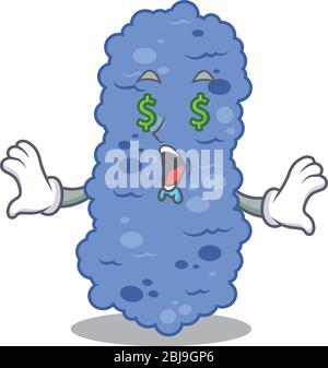 Riche dessin de personnage de dessin animé de bactéries burkholderia avec des yeux d'argent Illustration de Vecteur