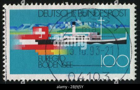 ALLEMAGNE - VERS 1993 : cachet imprimé par l'Allemagne, montre le lac de Constance Steamer Hohentwiel, vers 1993. Banque D'Images