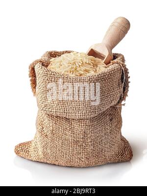 Riz blanc et pelle dans le sac Banque D'Images