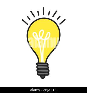 Ampoule de lumière Doodle dessiné à la main signe d'icône coloré. Illustration de Vecteur