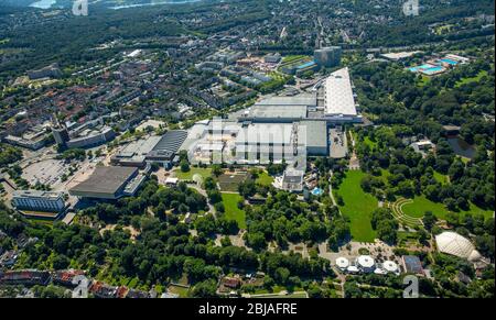 Parc des expositions Messe Essen et Gruga, 23.06.2016, vue aérienne, Allemagne, Rhénanie-du-Nord-Westphalie, région de la Ruhr, Essen Banque D'Images