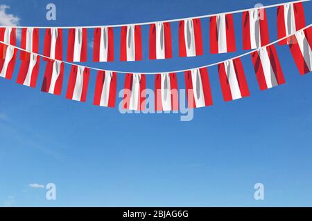 Autriche drapeau festif accroché contre un ciel bleu. Rendu tridimensionnel Banque D'Images