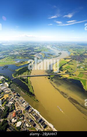 Paysages de l'espace d'ouverture de lèvre redessiné dans le flux de flux du Rhin à Wesel, 23.06.2016, vue aérienne, Allemagne, Rhénanie-du-Nord-Westphalie, région de la Ruhr, Wesel Banque D'Images