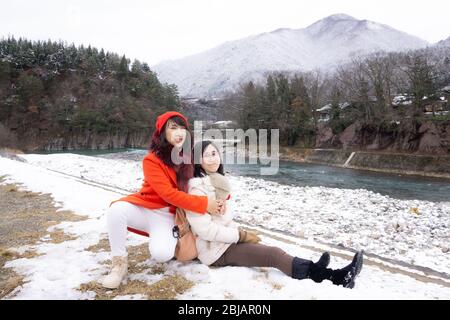 Le village de Shirakawa a été classé site du patrimoine mondial de l'UNESCO en 1995. Portrait prise de vue dans l'endroit le plus beau et populaire. Banque D'Images