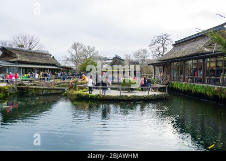 Oshino, Japon- 09Dec2019: Hakkai ou huit mers, se réfère aux huit piscines d'eau qui sont la principale attraction à Oshino Hakkai. Les visiteurs peuvent boire t Banque D'Images