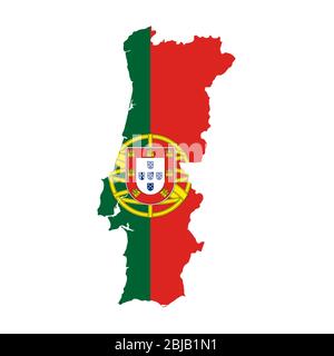 Carte du drapeau du Portugal. Contour du pays avec drapeau national Banque D'Images