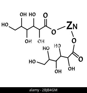 Le gluconate de zinc est une formule chimique moléculaire. Infographies du zinc. Illustration vectorielle sur un arrière-plan isolé. Illustration de Vecteur