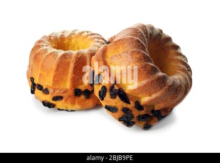 Muffins savoureux doux, isolés sur blanc Banque D'Images
