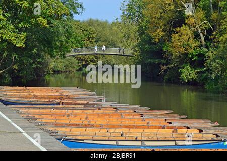 Location de punt, avec des punts amarrés sur la Tamise à Oxford, Oxfordshire, Royaume-Uni Banque D'Images