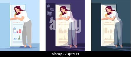 Jeu d'illustrations vectorielles plates pour femme à manger Illustration de Vecteur