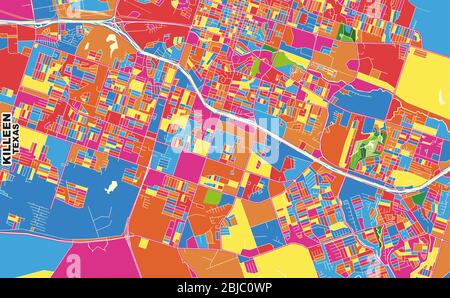 Carte vectorielle colorée de Killeen, Texas, États-Unis. Modèle de plan artistique pour l'impression automatique d'œuvres d'art murales au format paysage. Illustration de Vecteur