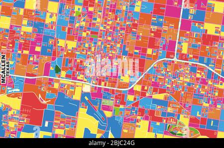 Carte vectorielle colorée de McAllen, Texas, États-Unis. Modèle de plan artistique pour l'impression automatique d'œuvres d'art murales au format paysage. Illustration de Vecteur