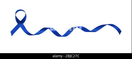 Concept de sensibilisation au cancer du côlon. Ruban bleu isolé sur blanc Banque D'Images