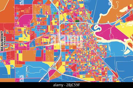 Carte vectorielle colorée de Beaumont, Texas, États-Unis. Modèle de plan artistique pour l'impression automatique d'œuvres d'art murales au format paysage. Illustration de Vecteur
