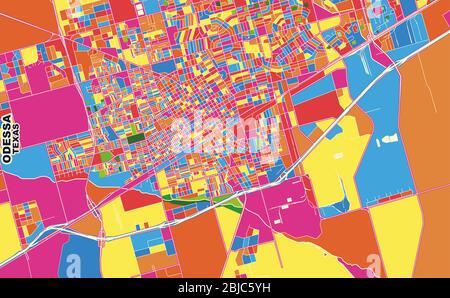 Carte vectorielle colorée d'Odessa, Texas, États-Unis. Modèle de plan artistique pour l'impression automatique d'œuvres d'art murales au format paysage. Illustration de Vecteur