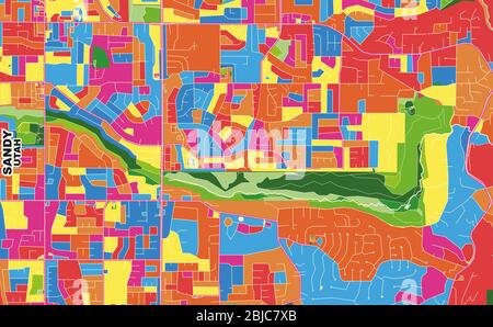 Carte vectorielle colorée de Sandy, Utah, États-Unis. Modèle de plan artistique pour l'impression automatique d'œuvres d'art murales au format paysage. Illustration de Vecteur