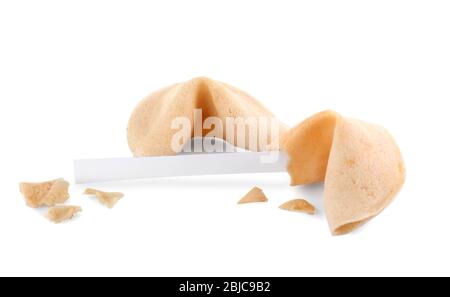 Cookie Fortune avec message vide isolé sur blanc Banque D'Images