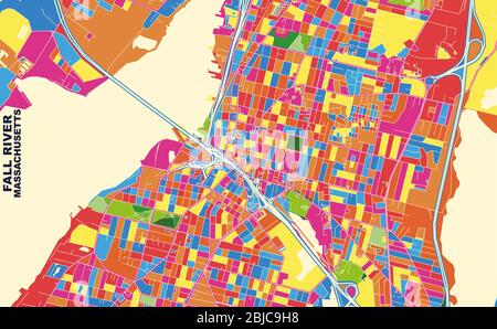 Carte vectorielle colorée de Fall River, Massachusetts, États-Unis. Modèle de plan artistique pour l'impression automatique d'œuvres d'art murales au format paysage. Illustration de Vecteur