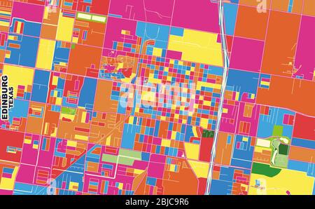 Carte vectorielle colorée d'Edinburg, Texas, États-Unis. Modèle de plan artistique pour l'impression automatique d'œuvres d'art murales au format paysage. Illustration de Vecteur