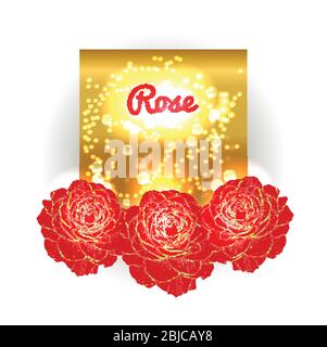 Espace d'or et roses.illustration vectorielle. Fond rouge et or vintage. Carte d'anniversaire. Carte de Saint-Valentin. Illustration de Vecteur