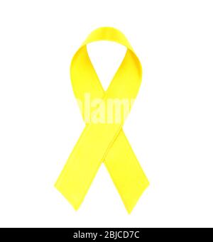 Ruban jaune isolé sur blanc. Suicide, endométriose, concept de cancer osseux Banque D'Images