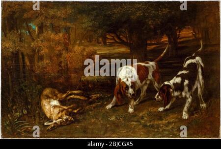 Gustave Courbet, chasse chiens avec lièvre mort, peinture, 1857-1861 Banque D'Images