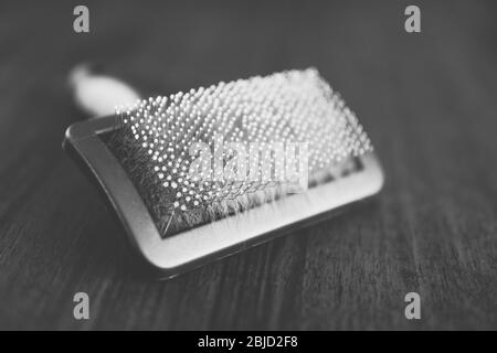 détail de la brosse pour chat utilisé pour le brossage et la fourrure de chats de desheddnig Banque D'Images