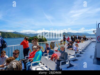 Marlborough Sons de la terrasse du Wellington au ferry de Picton, île du Sud, Nouvelle-Zélande Banque D'Images