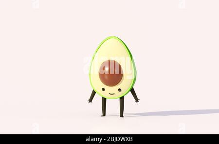 Fruit avocat mignon personnage de dessin animé, rendu d'illustration tridimensionnelle. Banque D'Images