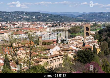Belle vue panoramique sur Florence depuis les jardins de Boboli. Toscane, Italie. Banque D'Images