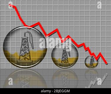 Le baril de pétrole baisse dans le graphique de crise. Banque D'Images