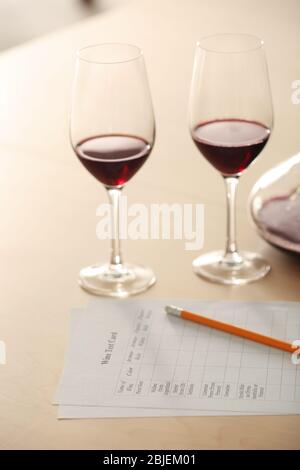 Estimation du vin rouge dans la wineglass au dégustation Banque D'Images