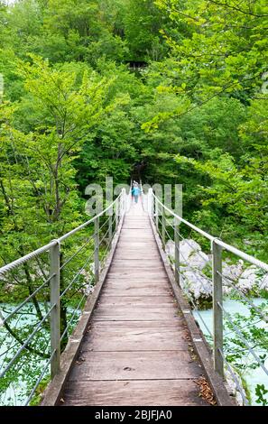 Pont suspendu, sentier historique de Kobarid, vallée de la rivière Soca, Slovénie Banque D'Images