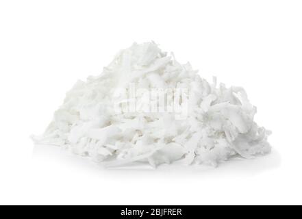 Tas de flocons de noix de coco sur fond blanc Banque D'Images