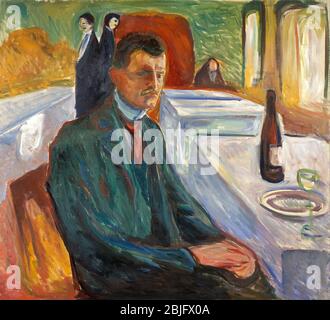 Autoportrait avec une bouteille de vin d'Edvard Munch, 1906. Le Musée Munch, Oslo Banque D'Images